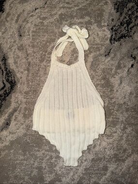 Cream Knit Halter Bodysuit - Women's Intimates